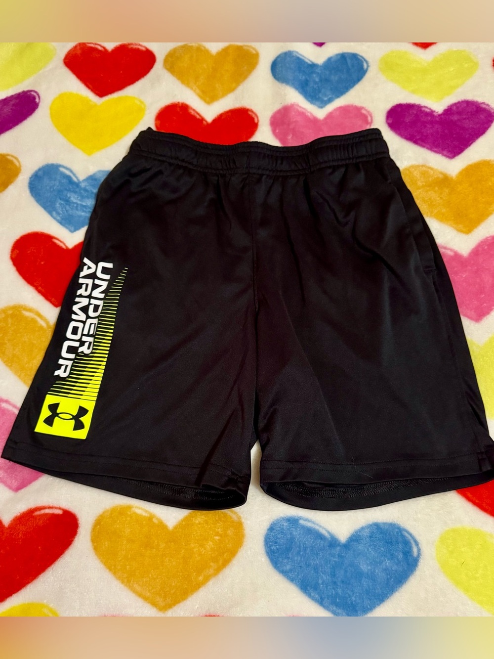 Boy’s Under Armour Black Athletic Shorts with Neon Yellow Logo